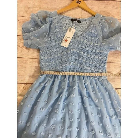 NWT Tecrew Women's Blue Chiffon Short Sleeve Dress - Medium - Picture 10 of 13
